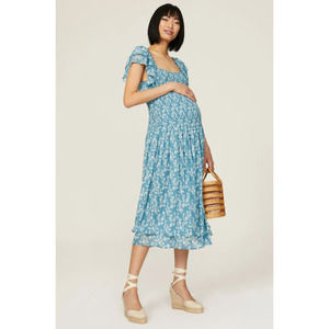 HATCH Women's Blue Floral Smocked The Cosette Maternity Dress
